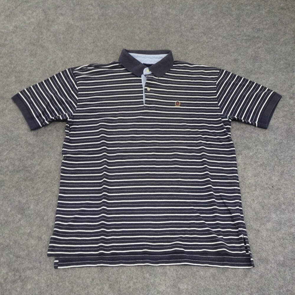 Tommy Hilfiger Polo Shirt Short Sleeve Mens Large Knit Navy Blue White Cotton
